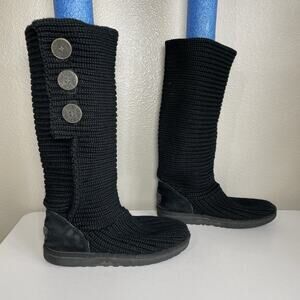 UGG Australia 5819 Classic Cardy Knit Black Fold Over Boots Shoes US Women's 8